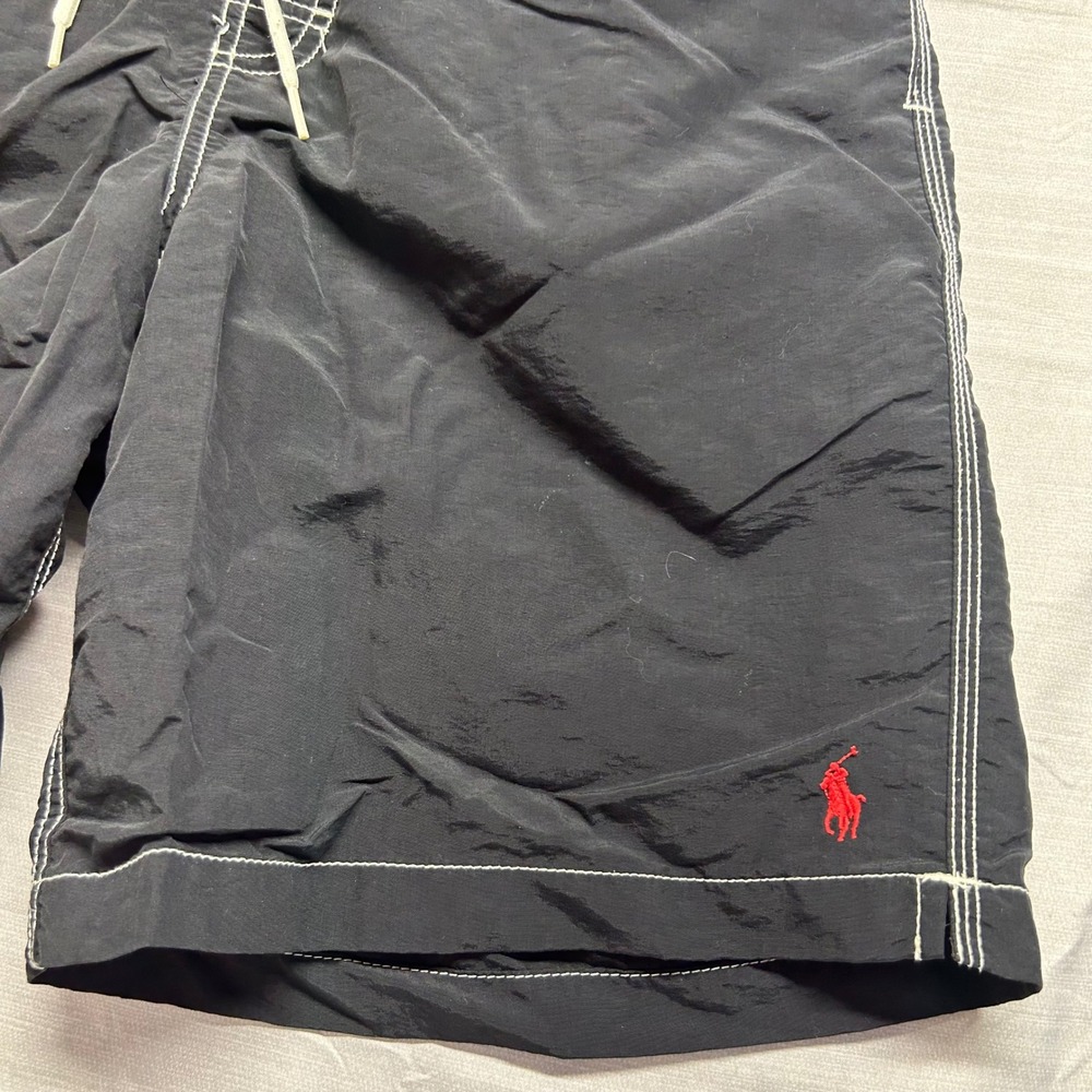 Polo Ralph Lauren Mens Black Cargo Swim Trunks Board Shorts Red Pony Size L - Picture 2 of 11